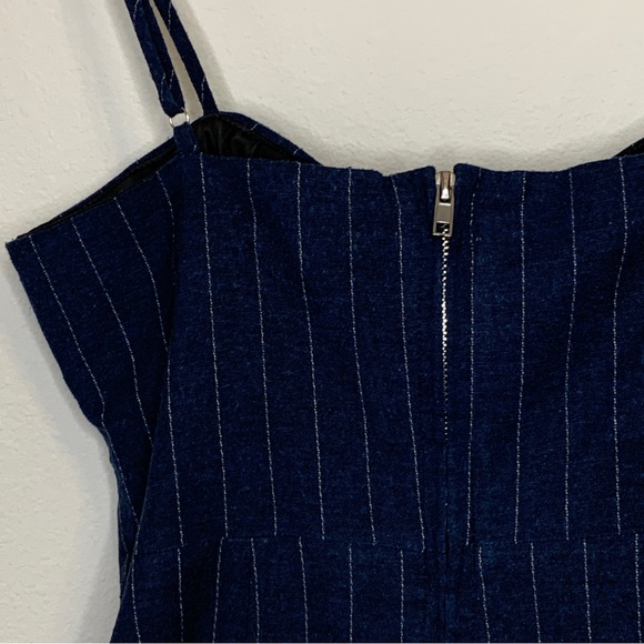 Farrow Navy Blue Pinstripe Corset Crop Top Size S - Picture 4 of 9